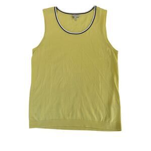 Talbots Yellow Crewneck Sweater Shell with Navy Blue Tipped Details